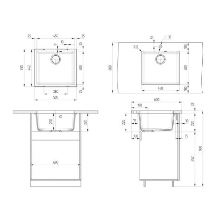 Кухонная мойка Ulgran Quartz Under 450-10, песок, артикул Under 450-10