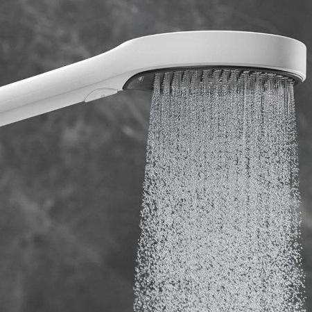 Ручной душ, Hansgrohe, Rainfinity, размер душевого диска, мм-132, форма-круглая, количество режимов-3, тип струи-PowderRain, Intense PowderRain, MonoRain, цвет-белый матовый, артикул 26864700