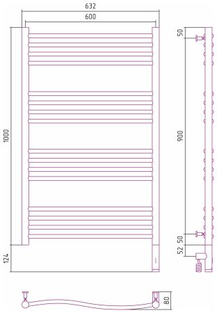 Полотенцесушитель электрический ФЛЮИД 3.0 1000х600 МЭМ правый (Белый)