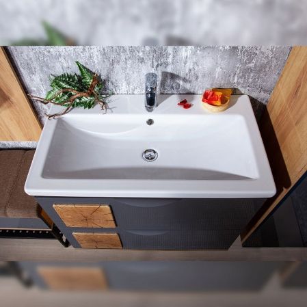 Тумба под раковину Бриклаер Форест 80 подвесная Антрацит со вставкой Пенёк, артикул 4627125414657