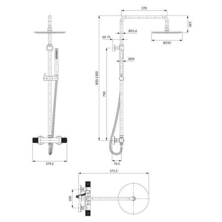 Термостатическая душевая система наружного монтажа OMNIRES CONTOUR CT8044GLB (брашированное золото)