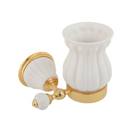 OLIVIA Стакан настенный, керамика белая, золото, артикул 17475