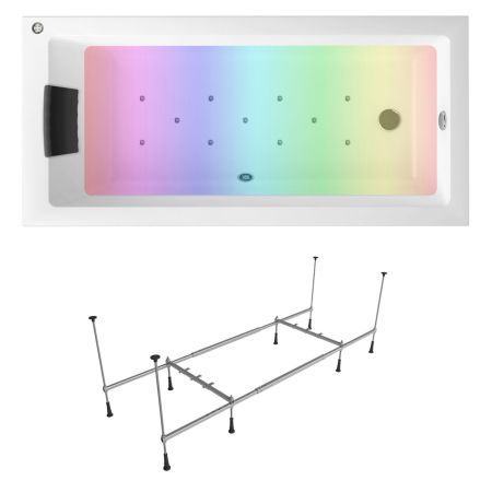 Аэромассажный комплект с хромотерапией 5 в 1 Lavinia Boho Element 362690AC, акриловая ванна 170x80 см, каркас с монтажным набором, подголовник, хромотерапия, аэромассаж, артикул 362690AC