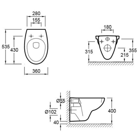 E4187-00 унитаз PATIO подвесной /53,5х36/ (бел), артикул E4187-00