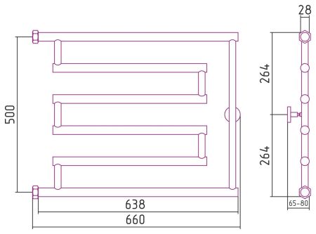 Полотенцесушитель водяной High-Tech model "L+" 500х650 (Состаренная ЛАТУНЬ), артикул 051-4052-5065