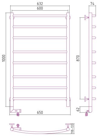 Полотенцесушитель электрический "ГАЛАНТ 2.0" 1000х600 / МЭМ левый (Без покрытия)