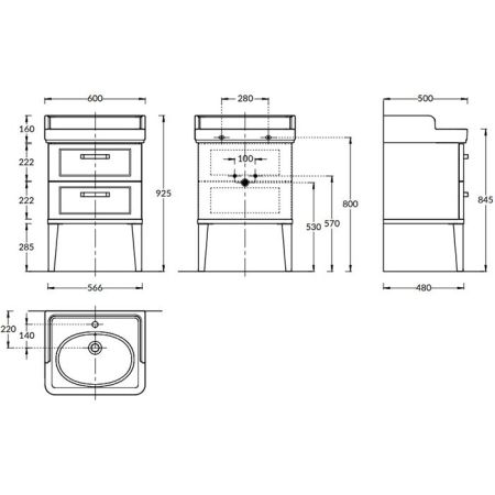 Kerama Marazzi Тумба POMPEI напольная с 2 ящиками 60, черная глянцевая, артикул PO.N.60.2\BLK
