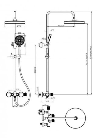 RAIN1-CD-T-BORO Душевая стойка с термостатическим смесителем, брашированное золото, артикул RAIN1-CD-T-BORO