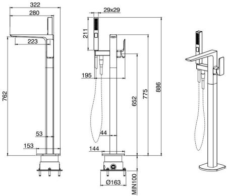 Смеситель для ванны Allen Brau Infinity 5.21009-31 (с внутренней частью) черный матовый, артикул 5.21009-31