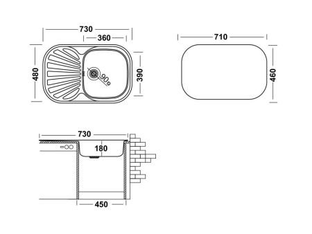 Кухонная мойка UKINOX Галант GAL730.480 -GT8K 1R, 48*73, артикул GAL730.480 -GT8K 1R