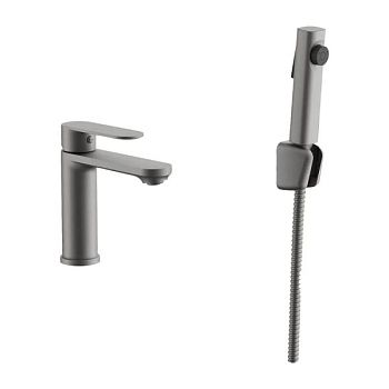 Смеситель для раковины с гигиеническим душем BELZ B12713-3, оружейная сталь