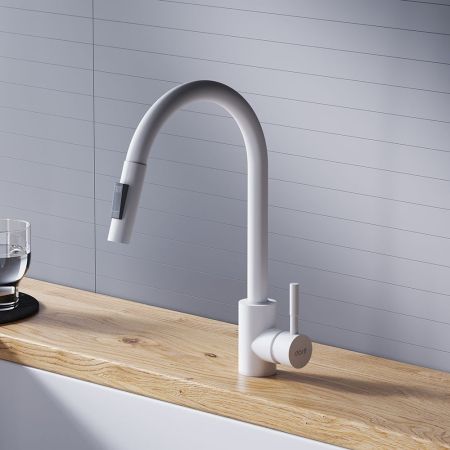 D3007533 Logic Кухонный смеситель  с вытягивающимся изливом, белый, артикул D3007533
