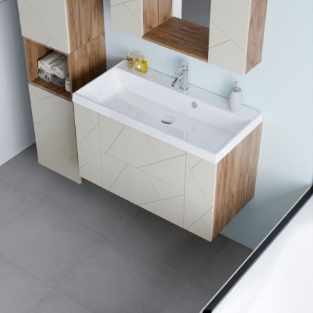 Тумба под раковину подвесная Бриклаер КРИСТАЛЛ латте, 90 см, артикул 4627125416958