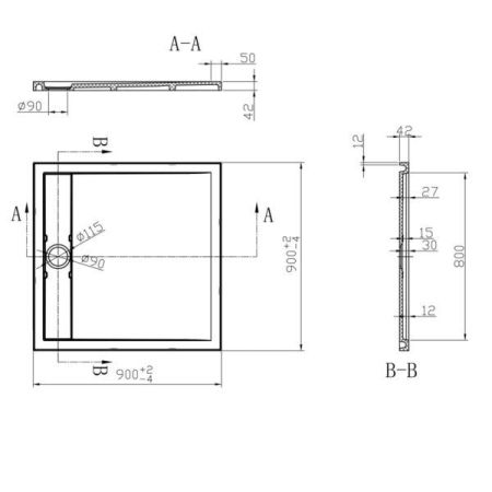 Душевой поддон из искусственного камня Vincea VST-2SR39090B 90x90 Черный матовый без сифона, артикул VST-2SR39090B