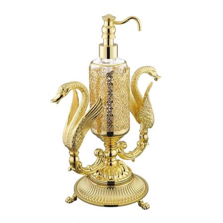 LUXOR Дозатор жидкого мыла настольный (два лебедя), стекло декор золото/золото, артикул 26220