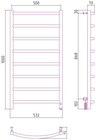 Полотенцесушитель электрический "ГАЛАНТ 4.0" 1000х500 правый (Белый), артикул 12-0831-1050