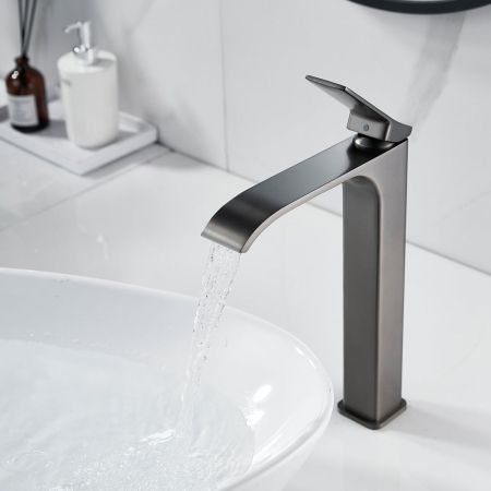 Смеситель для раковины высокий Shevanik S4011T, оружейная сталь, артикул S4011T