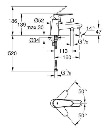 Смеситель для ванны GROHE Eurodisc Cosmopolitan (монтаж на бортик ванны), хром (33192002), артикул 33192002