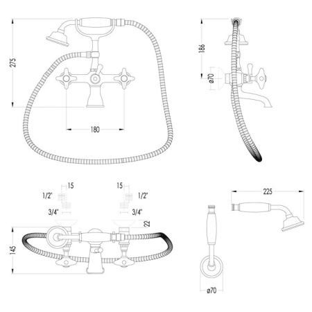 Devon&Devon WHITE ROSE Смеситель для ванны настенный хром . с душевым комплектом, артикул UTWR733CR