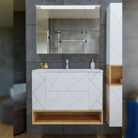 Комплект мебели для ванной Бриклаер КРИСТАЛЛ 100ZB, белый/дуб бунратти, артикул КРИСТАЛЛ 100ZB