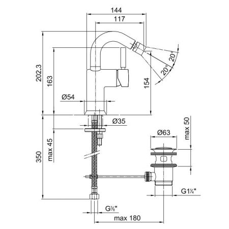 Fantini Cafe Смеситель для биде, 1 отв., с донным клапаном, цвет: хром, артикул 42 02 1808F