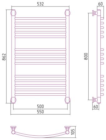 Полотенцесушитель водяной "Богема+" 800х500 (БЕЛЫЙ), артикул 12-0221-8050