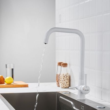 Смеситель для кухни с подключением фильтра Shevanik S528C, белый