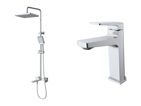 ARDENTE Комплект для ванной - душевая стойка с изливом и смеситель для раковины, артикул ARDENTE-VSCM/LVM-CRM