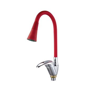Смеситель для кухни с гибким изливом FASHUN A4403+A7358, хром/красный