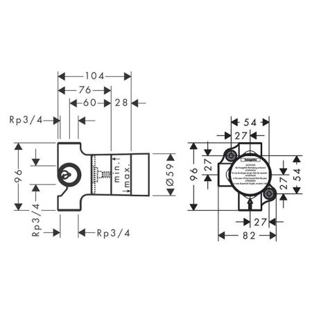 Внутренняя часть, Hansgrohe, назначение-для вентиля, стандарт подвода воды-3/4", не окрашен, на 2 потребителя