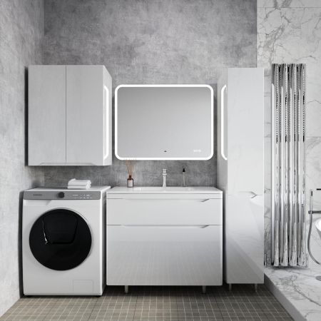 Тумба напольная "Марелла 90" (2 ящ.) Люкс антискрейтч белый глянец, PLUS, артикул СС-00002417