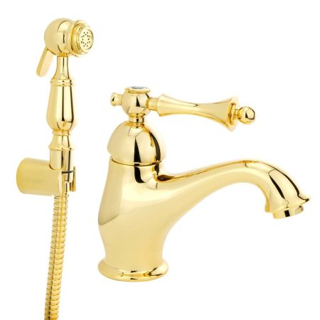 BOMOND Смеситель для раковины моноком., с гигиеническим набором, золото, артикул 26887
