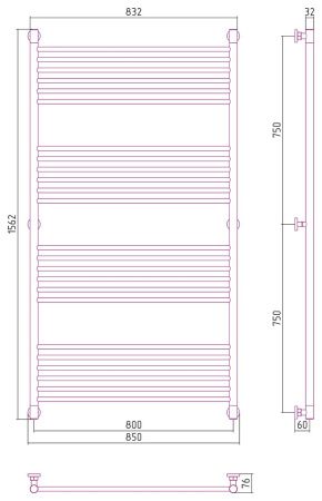 Полотенцесушитель водяной "Богема+" прямая 1500х800 (Без покрытия)