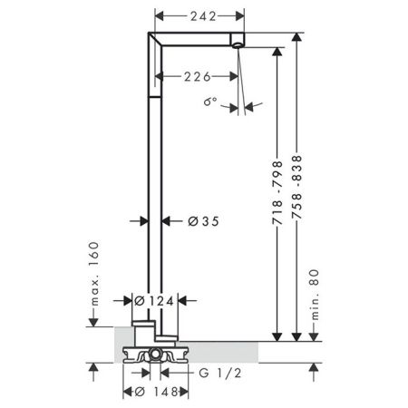 AX Uno Излив для ванны, выступ 226мм, напольный, цвет: шлифованный никель, артикул 45412820