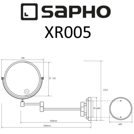 Зеркало X-ROUND, подвесное косметическое d150 мм, хром, Sapho
