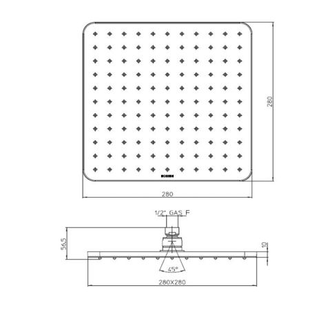 Bossini Cosmo  Лейка верхнего душа 280*280 мм с настенным кронштейном 350 мм, хром, артикул H70598I.030