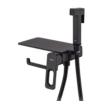 Гигиенический душ со смесителем встраиваемый с полкой и бумагодержателем Raglo R51.55.06, черный