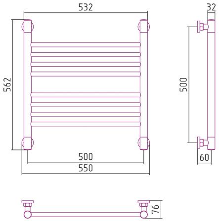 Полотенцесушитель водяной "Богема+" прямая 500х500 (Матовое ЗОЛОТО)
