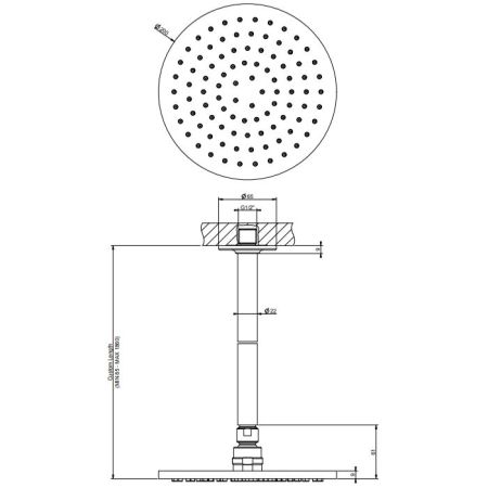GESSI INCISO Потолочная душевая головка шарнирная на 1/2", Ø200мм, длина изготавливается под заказ, цвет: золото