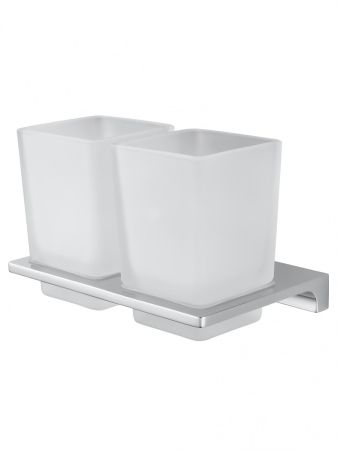 Два стакана для зубных щеток с держателем WONZON & WOGHAND ECLIPSE, Хром (WW-9128), артикул WW-9128