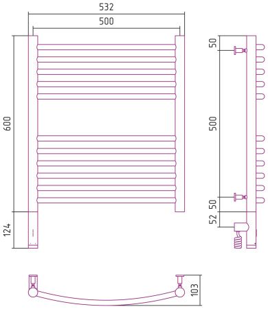 Полотенцесушитель электрический "БОГЕМА 3.0" 600х500 / МЭМ левый (Сатин)