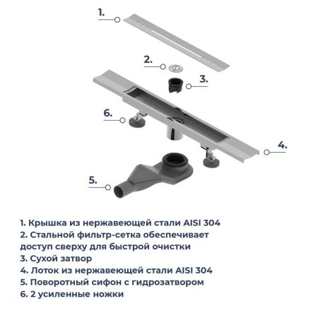 Душевой трап, обрезной, V-образный, сатин RGW SDR-53S (600), артикул 76215360-13