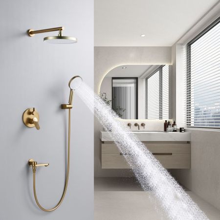 Душевая система встраиваемая Shevanik S4335G, золотой сатин