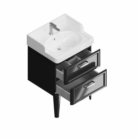 Kerama Marazzi Тумба POMPEI напольная с 2 ящиками 60, черная глянцевая, артикул PO.N.60.2\BLK