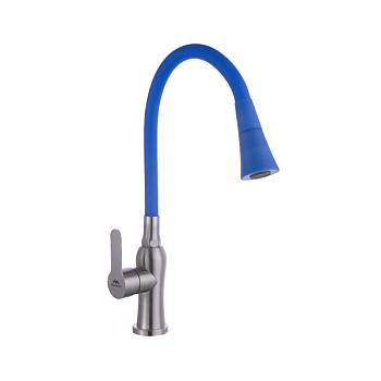 Смеситель для кухни с гибким изливом FASHUN A54801+N7351, сатин/синий