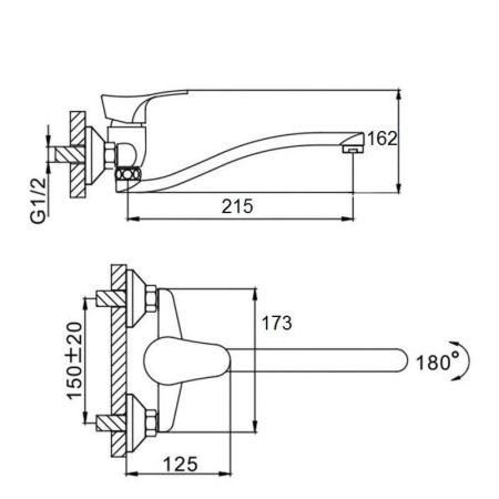 Смеситель для кухни настенный D-Lin D141405, хром