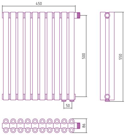 Отопительный радиатор ЭСТЕТ-00 н/ж EU50 500х450 / 10 сек (САТИН), артикул 071-0322-5010