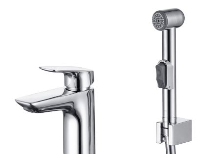 Смеситель для раковины 97 с гигиеническим ручным душем AQUATEK AQ1012CR ВЕГА