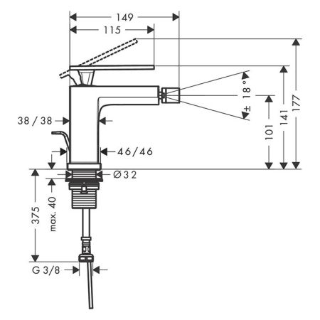 Смеситель для биде, Hansgrohe, Tecturis E, тип открывания воды-однорычажный, тип регулирования воды-керамический картридж, отверстия для монтажа-1, высота, мм-141, вынос излива, мм-149, материал ручки-металл, цвет ручки-в цвет смесителя, донный клапан-ест, артикул 73200000