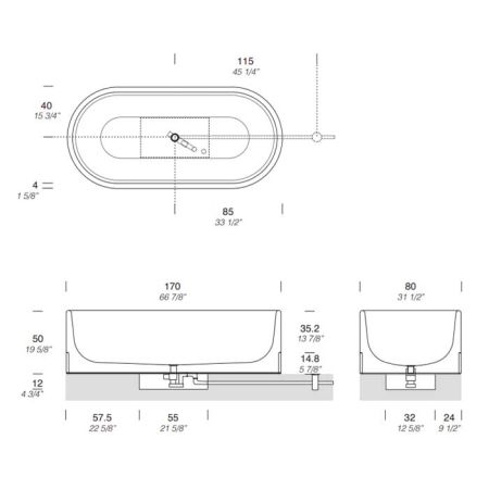 NOORTH milldue edition ROMA Ванна отдельностоящая 1700x800х500 мм., без перелива, с сифоном, цоколь Grafite, отделка Bianco Carrara, артикул 5079.A